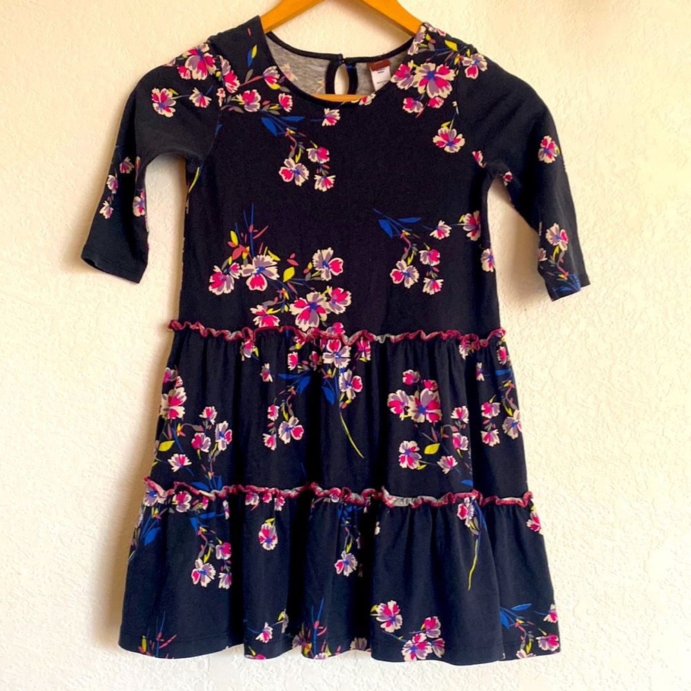 TEA COLLECTION Black Floral 3/4 Sleeve Girls Dress SZ 6